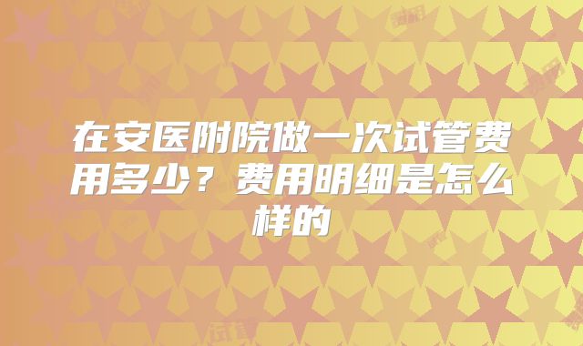 在安医附院做一次试管费用多少?费用明细是怎么样的
