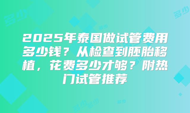2025年泰国做试管费用多少钱？从检查到胚胎移植，花费多少才够？附热门试管推荐