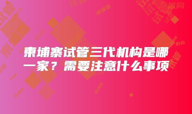 柬埔寨试管三代机构是哪一家？需要注意什么事项