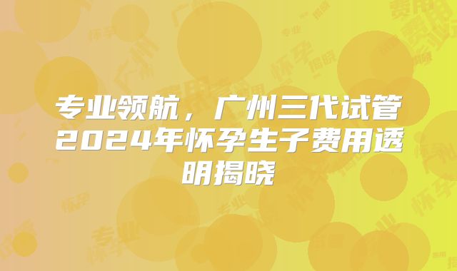 专业领航，广州三代试管2024年怀孕生子费用透明揭晓
