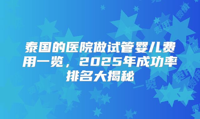 泰国的医院做试管婴儿费用一览,2025年成功率排名大揭秘