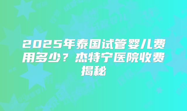 2025年泰国试管婴儿费用多少？杰特宁医院收费揭秘