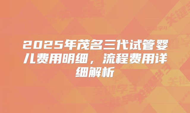2025年茂名三代试管婴儿费用明细，流程费用详细解析