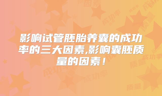 影响试管胚胎养囊的成功率的三大因素,影响囊胚质量的因素！
