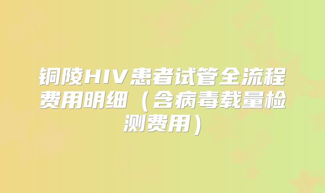 铜陵HIV患者试管全流程费用明细（含病毒载量检测费用）