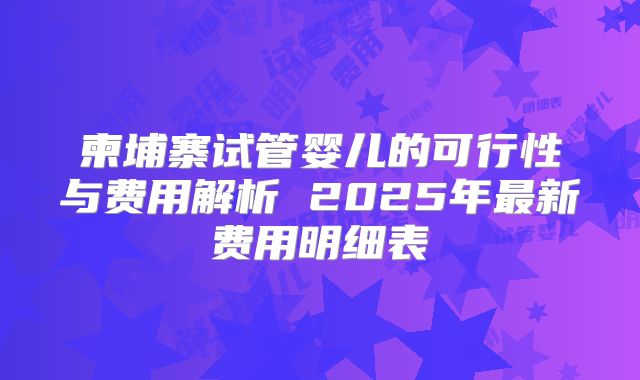 柬埔寨试管婴儿的可行性与费用解析 2025年最新费用明细表