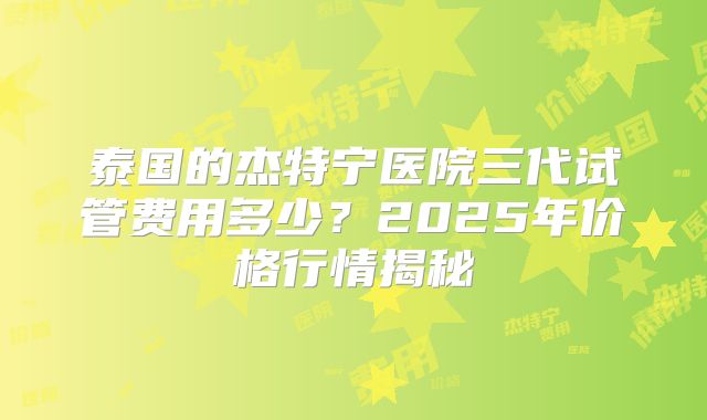 泰国的杰特宁医院三代试管费用多少？2025年价格行情揭秘
