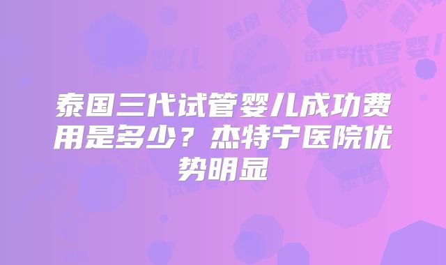 泰国三代试管婴儿成功费用是多少？杰特宁医院优势明显