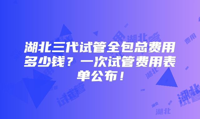 湖北三代试管全包总费用多少钱？一次试管费用表单公布！
