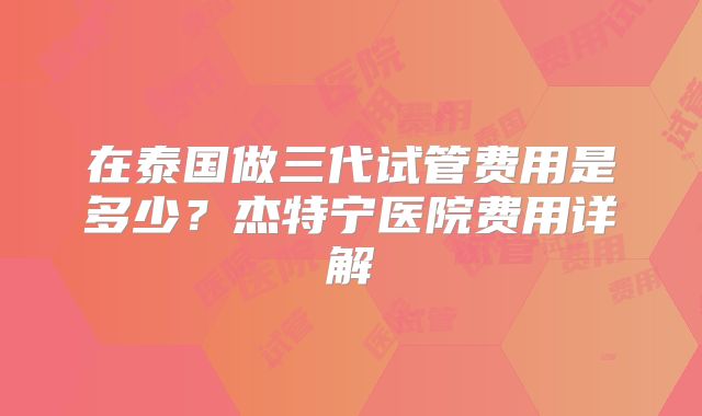 在泰国做三代试管费用是多少？杰特宁医院费用详解