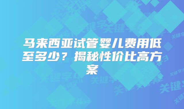 马来西亚试管婴儿费用低至多少?揭秘性价比高方案
