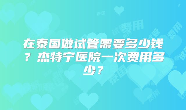 在泰国做试管需要多少钱？杰特宁医院一次费用多少？