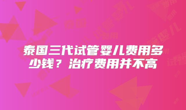 泰国三代试管婴儿费用多少钱？治疗费用并不高
