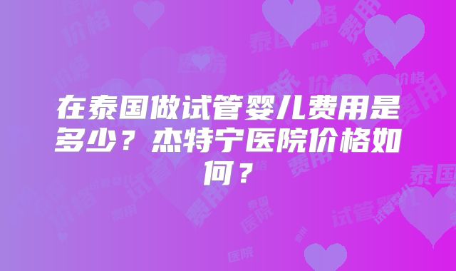 在泰国做试管婴儿费用是多少？杰特宁医院价格如何？