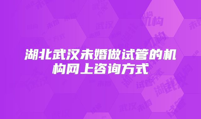 湖北武汉未婚做试管的机构网上咨询方式
