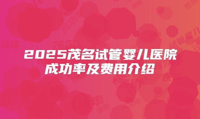 2025茂名试管婴儿医院成功率及费用介绍