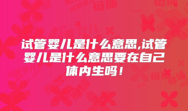 试管婴儿是什么意思,试管婴儿是什么意思要在自己体内生吗！