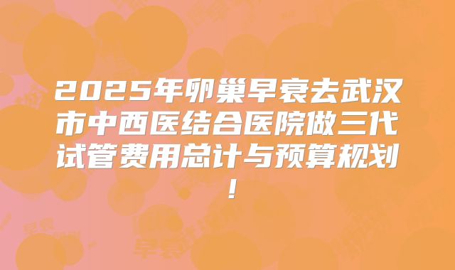 2025年卵巢早衰去武汉市中西医结合医院做三代试管费用总计与预算规划！