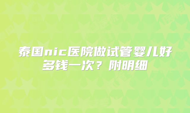 泰国nic医院做试管婴儿好多钱一次？附明细