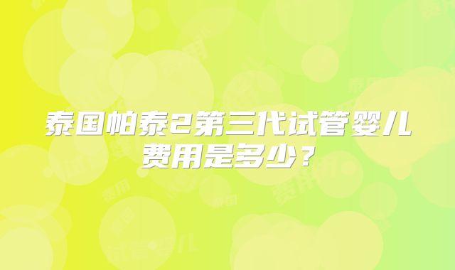 泰国帕泰2第三代试管婴儿费用是多少？