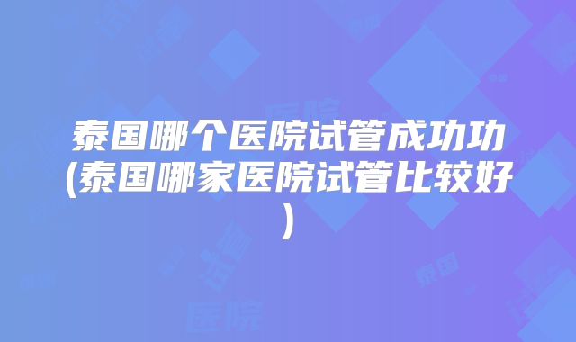 泰国哪个医院试管成功功(泰国哪家医院试管比较好)