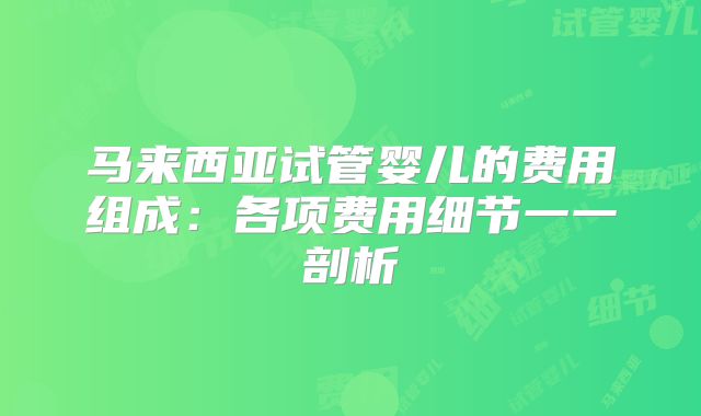 马来西亚试管婴儿的费用组成：各项费用细节一一剖析