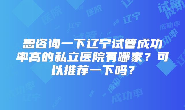 想咨询一下辽宁试管成功率高的私立医院有哪家？可以推荐一下吗？