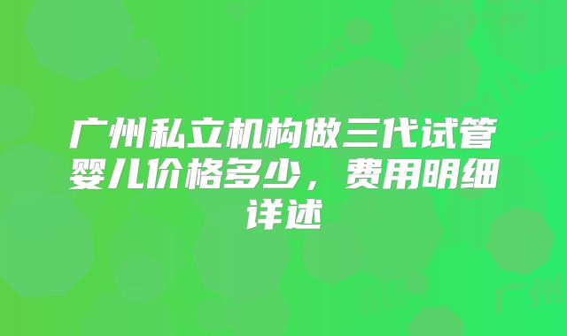 广州私立机构做三代试管婴儿价格多少，费用明细详述