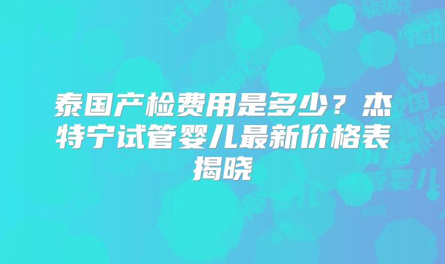 泰国产检费用是多少？杰特宁试管婴儿最新价格表揭晓