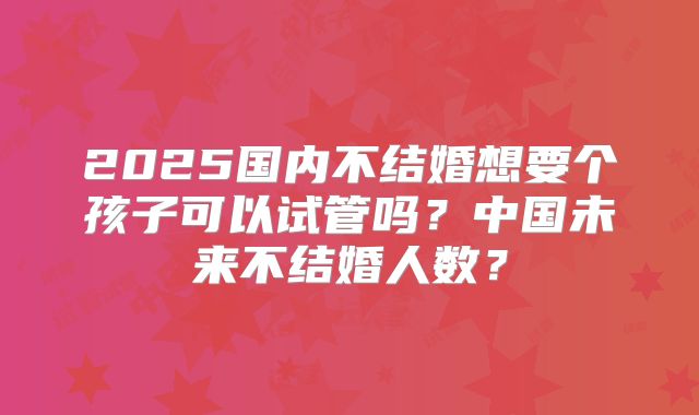 2025国内不结婚想要个孩子可以试管吗？中国未来不结婚人数？