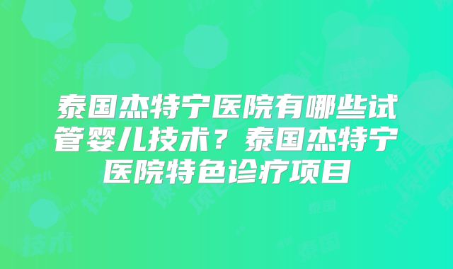 泰国杰特宁医院有哪些试管婴儿技术？泰国杰特宁医院特色诊疗项目