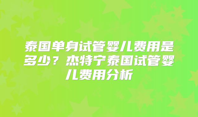 泰国单身试管婴儿费用是多少？杰特宁泰国试管婴儿费用分析