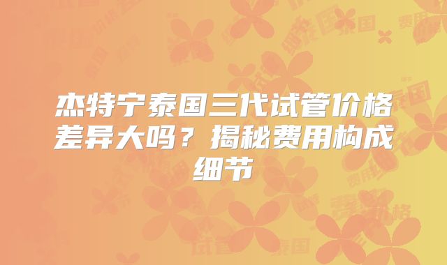 杰特宁泰国三代试管价格差异大吗？揭秘费用构成细节
