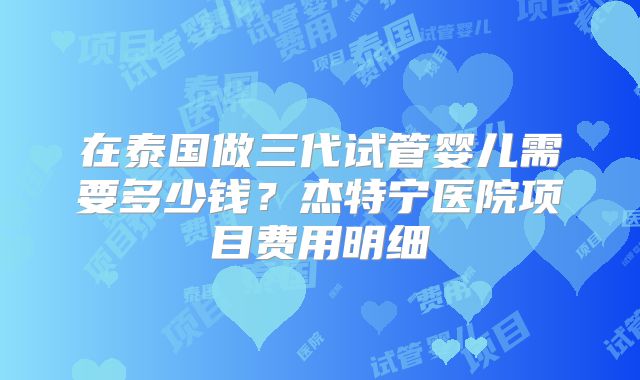在泰国做三代试管婴儿需要多少钱?杰特宁医院项目费用明细