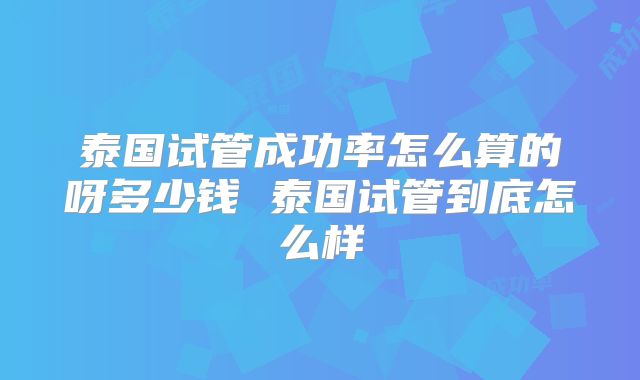 泰国试管成功率怎么算的呀多少钱 泰国试管到底怎么样