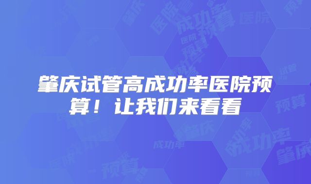 肇庆试管高成功率医院预算!让我们来看看