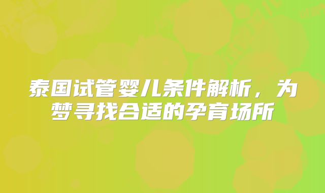 泰国试管婴儿条件解析，为梦寻找合适的孕育场所