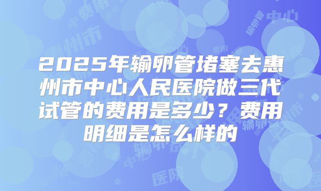 2025年输卵管堵塞去惠州市中心人民医院做三代试管的费用是多少?费用明细是怎么样的