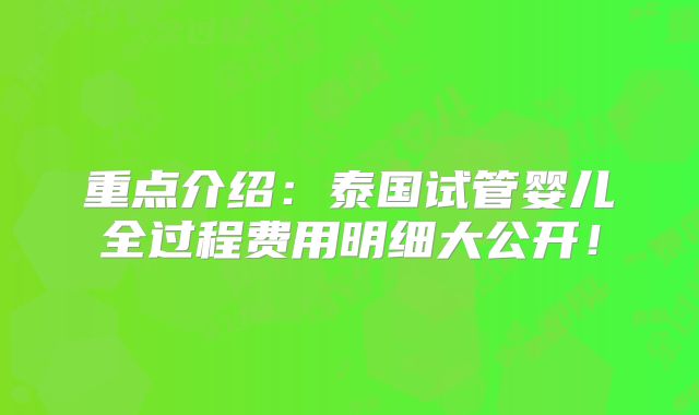 重点介绍：泰国试管婴儿全过程费用明细大公开！