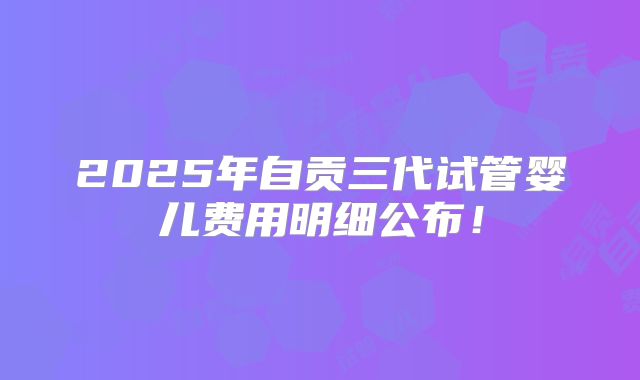 2025年自贡三代试管婴儿费用明细公布！