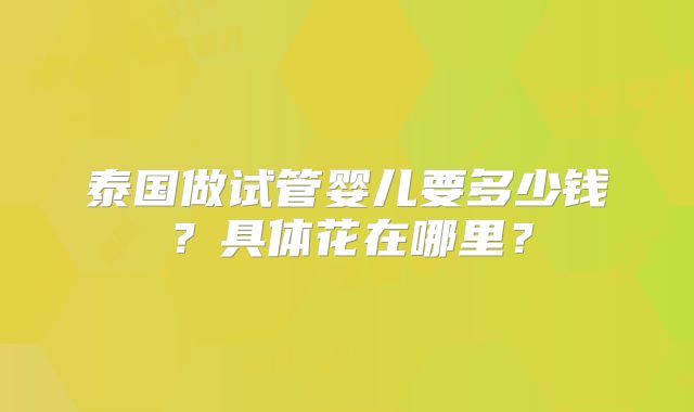 泰国做试管婴儿要多少钱？具体花在哪里？