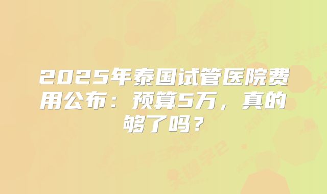 2025年泰国试管医院费用公布：预算5万，真的够了吗？