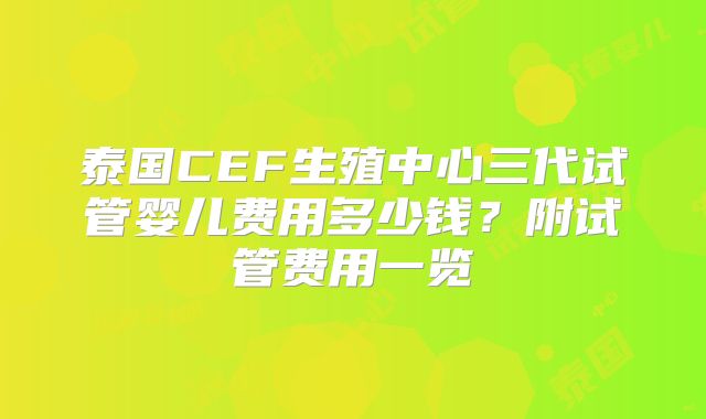 泰国CEF生殖中心三代试管婴儿费用多少钱?附试管费用一览