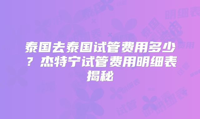 泰国去泰国试管费用多少?杰特宁试管费用明细表揭秘