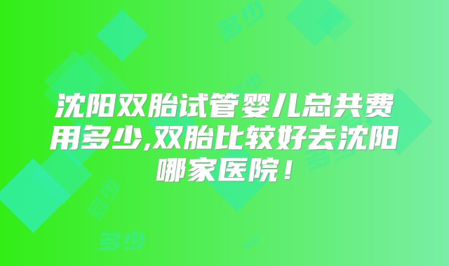 沈阳双胎试管婴儿总共费用多少,双胎比较好去沈阳哪家医院!