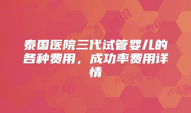 泰国医院三代试管婴儿的各种费用，成功率费用详情