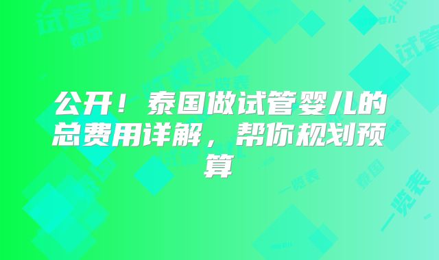 公开！泰国做试管婴儿的总费用详解，帮你规划预算
