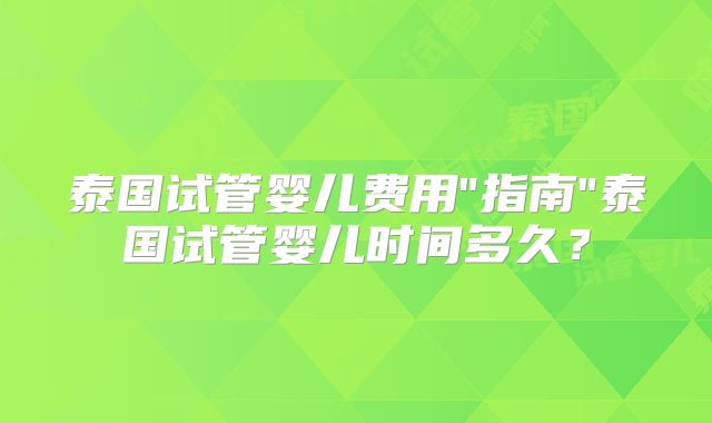 泰国试管婴儿费用
