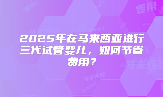 2025年在马来西亚进行三代试管婴儿,如何节省费用?