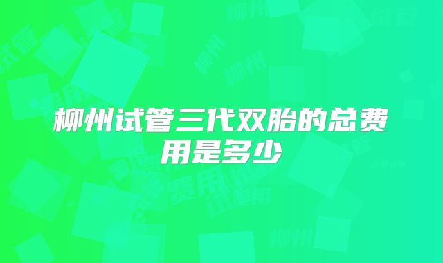 柳州试管三代双胎的总费用是多少